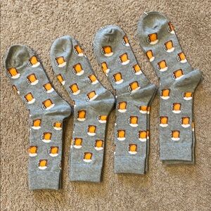 Gray and Orange Casual Socks with Playful Design of Beer mugs